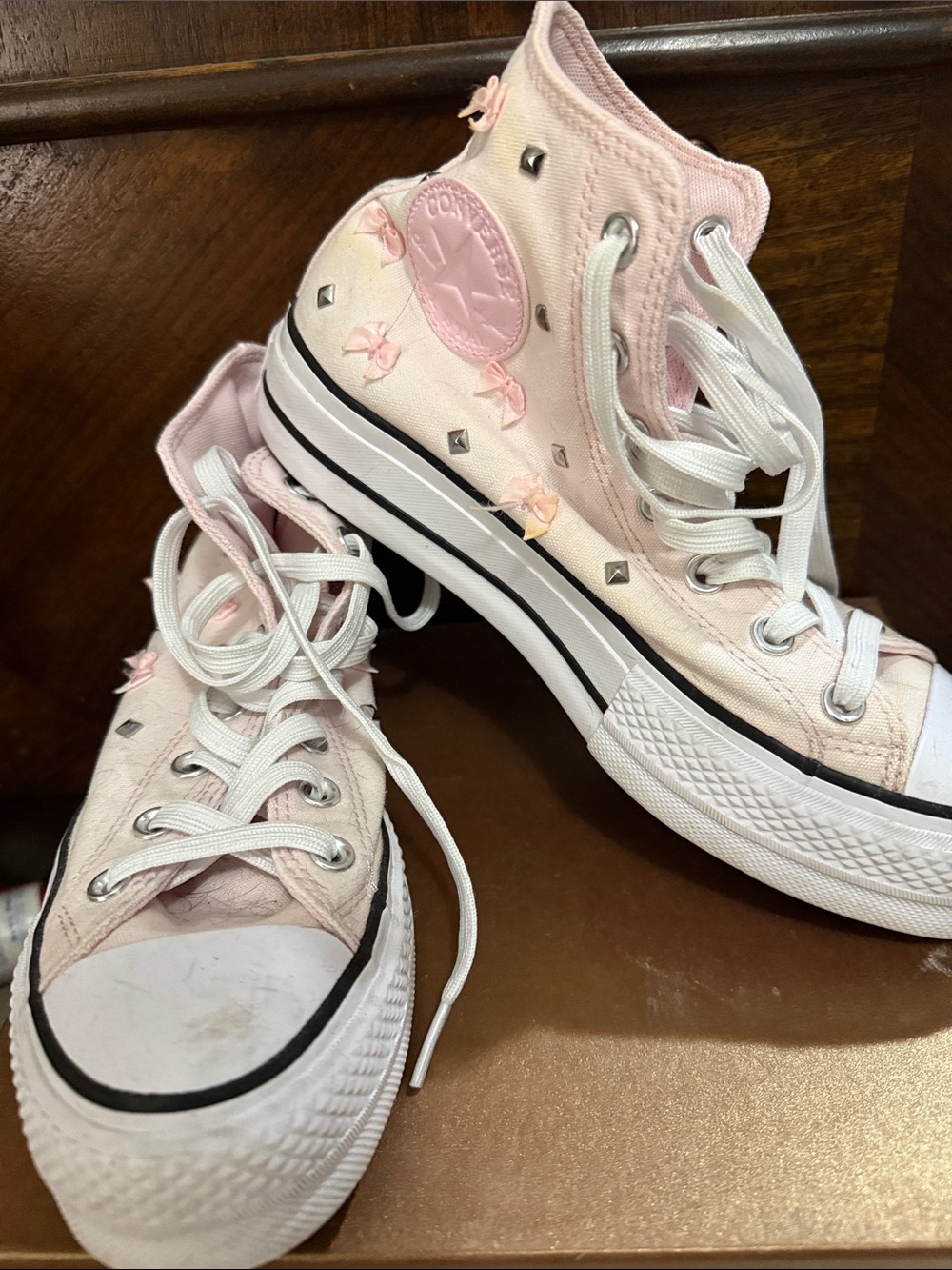 Converse Pink High-Top Sneakers with Bow & Stud Accents